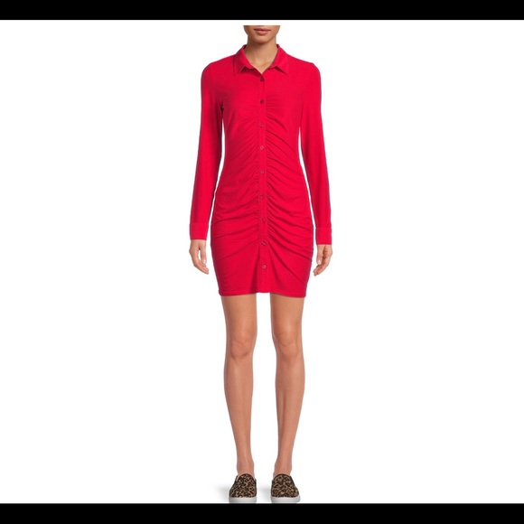 No Boundaries junior ruched button front dress brilliant red XXL (19) - Picture 2 of 8